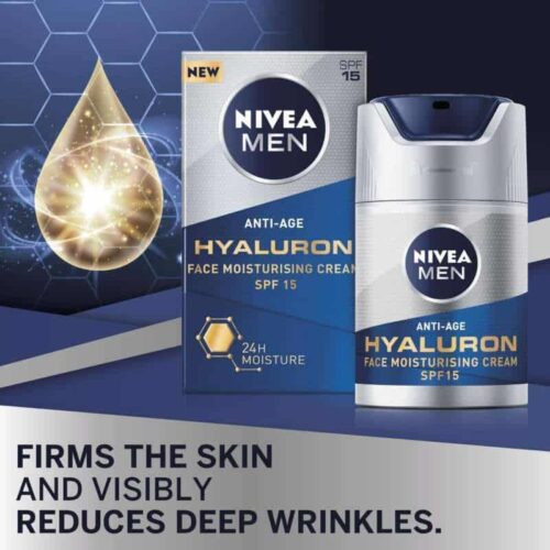 NIVEA MEN Anti Wrinkle Face Cream, Hyaluron Face Cream (50ml) Reduces Deep Wrinkles